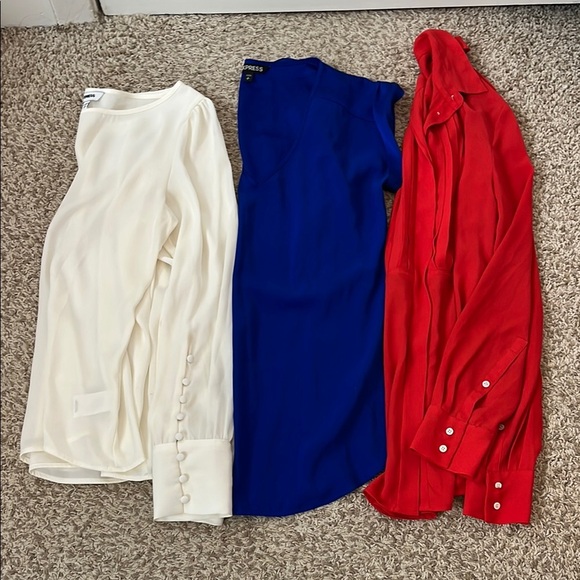 3 Item Polyester Career Blouse Shirt Bundle - J. Crew & Express - Sz Small / 2 - Picture 1 of 10